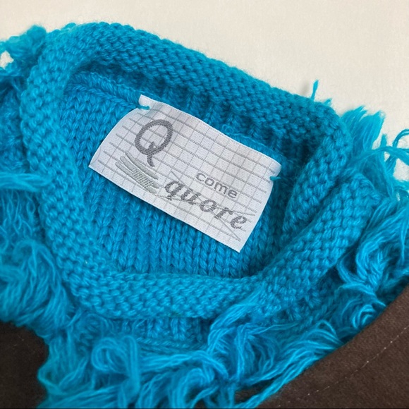 NWT Italian Brown Jumper Dress Blue Fringe Chunky Sweater Set Girls Sz 12 Months - Picture 6 of 7